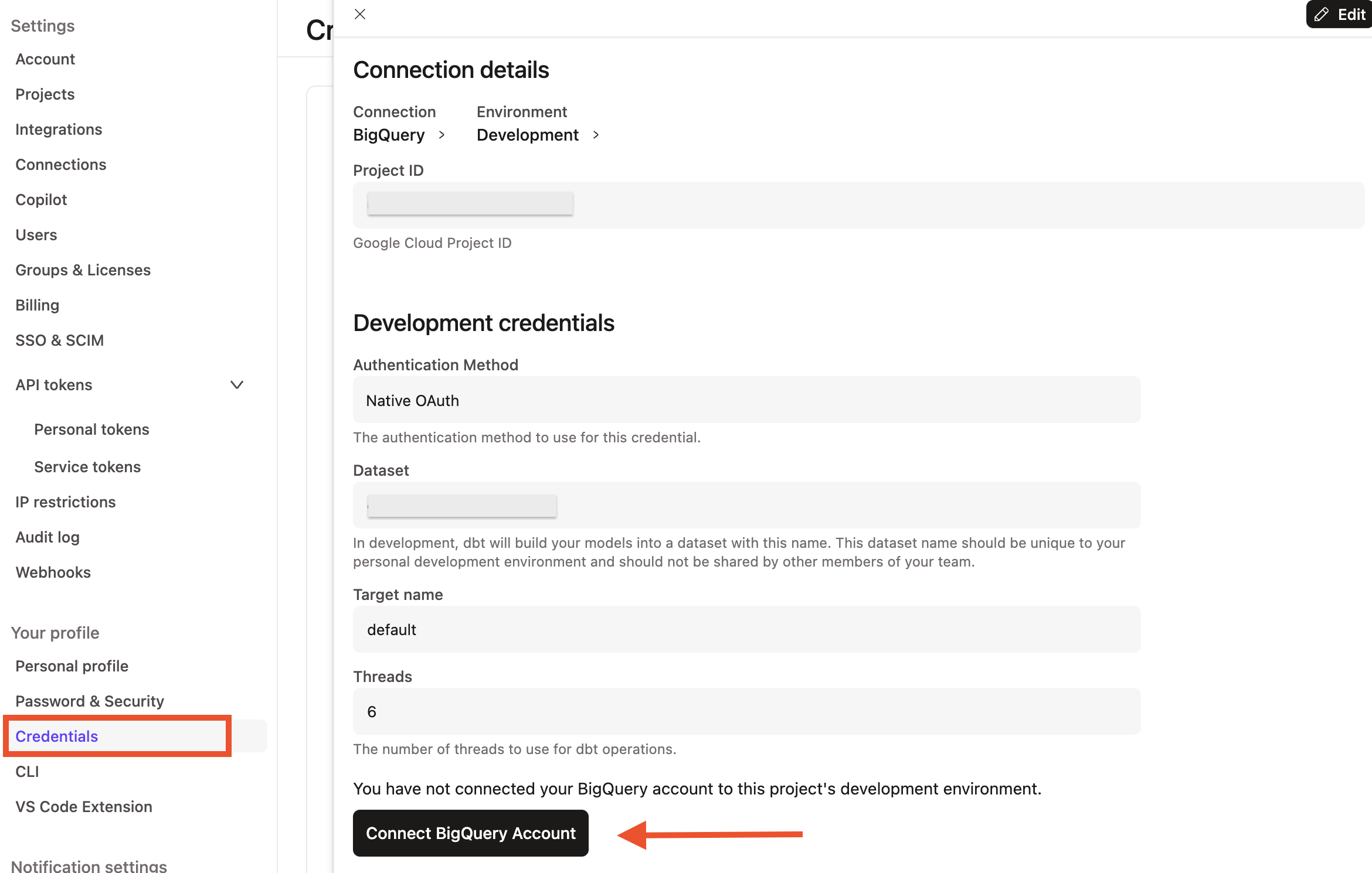Connect BigQuery account.